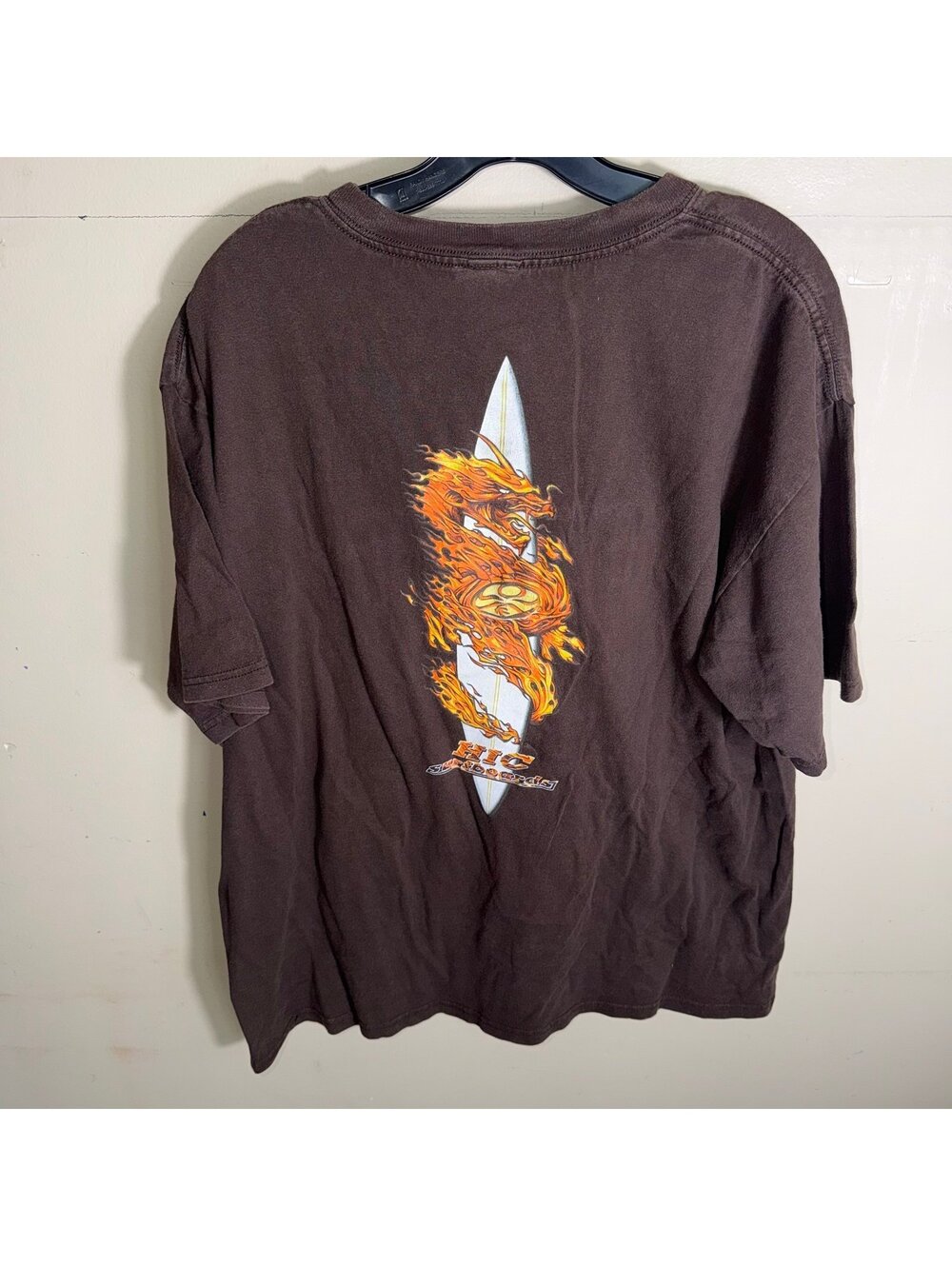 HIC Surfboards Grail Flaming Dragon Shirt Mens XL Vtg y2k 90s Rare